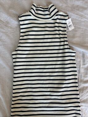 LOFT Black & White Sleeveless Turtleneck Stripe Top